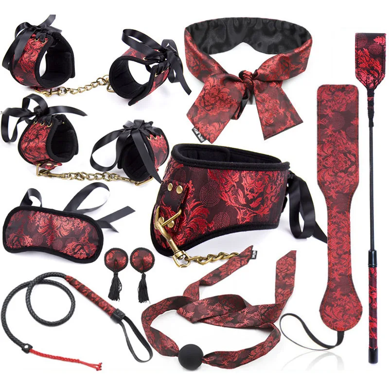 Annaluka™ - Luxury 10PCS BDSM Roleplay Set – Lace Bondage Kit with Collar, Cuffs, Blindfold, Paddle, Whip & Gag