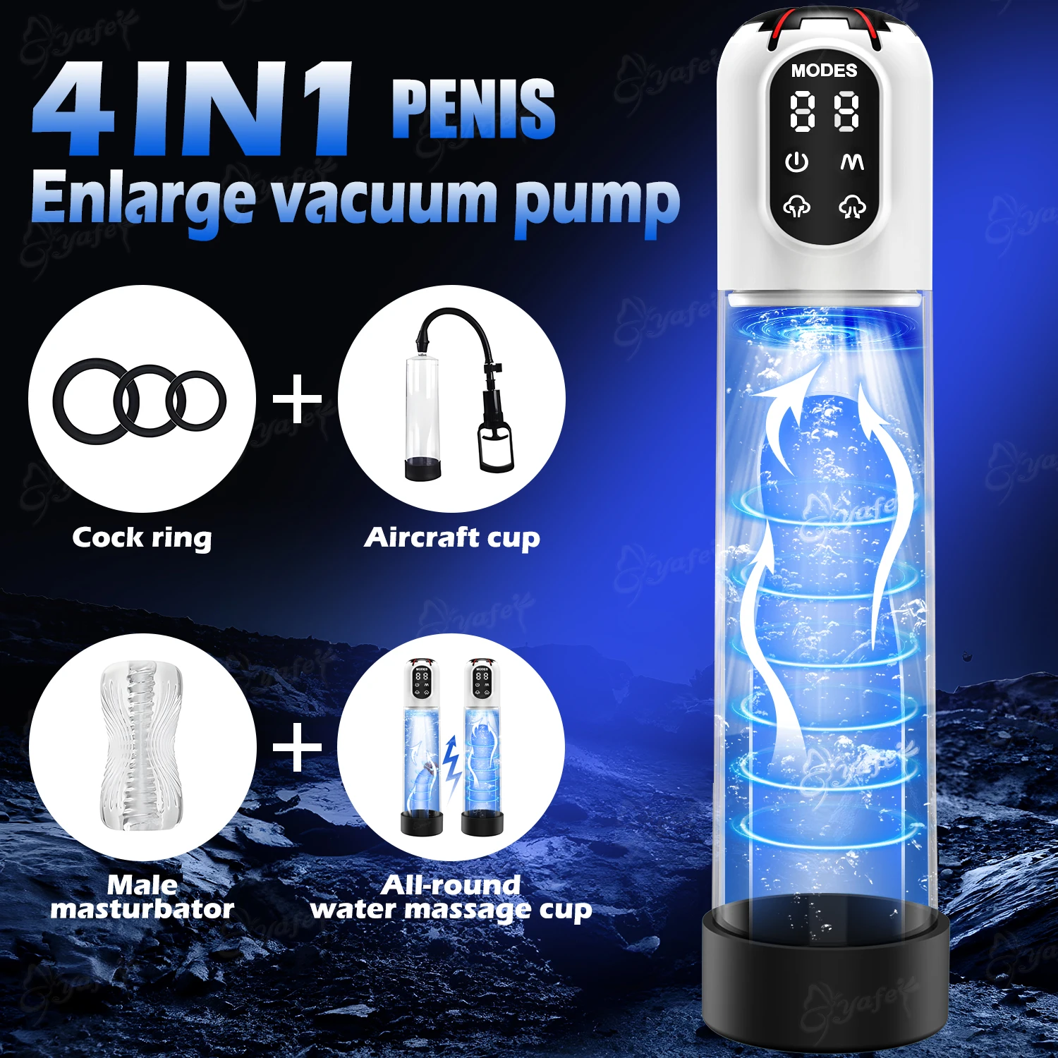 Annaluka™ - 4-in-1 Automatic Penis Pump Kit – Rechargeable Vacuum Trainer with Water Massage, Masturbator Sleeve & 9 Silicone Rings