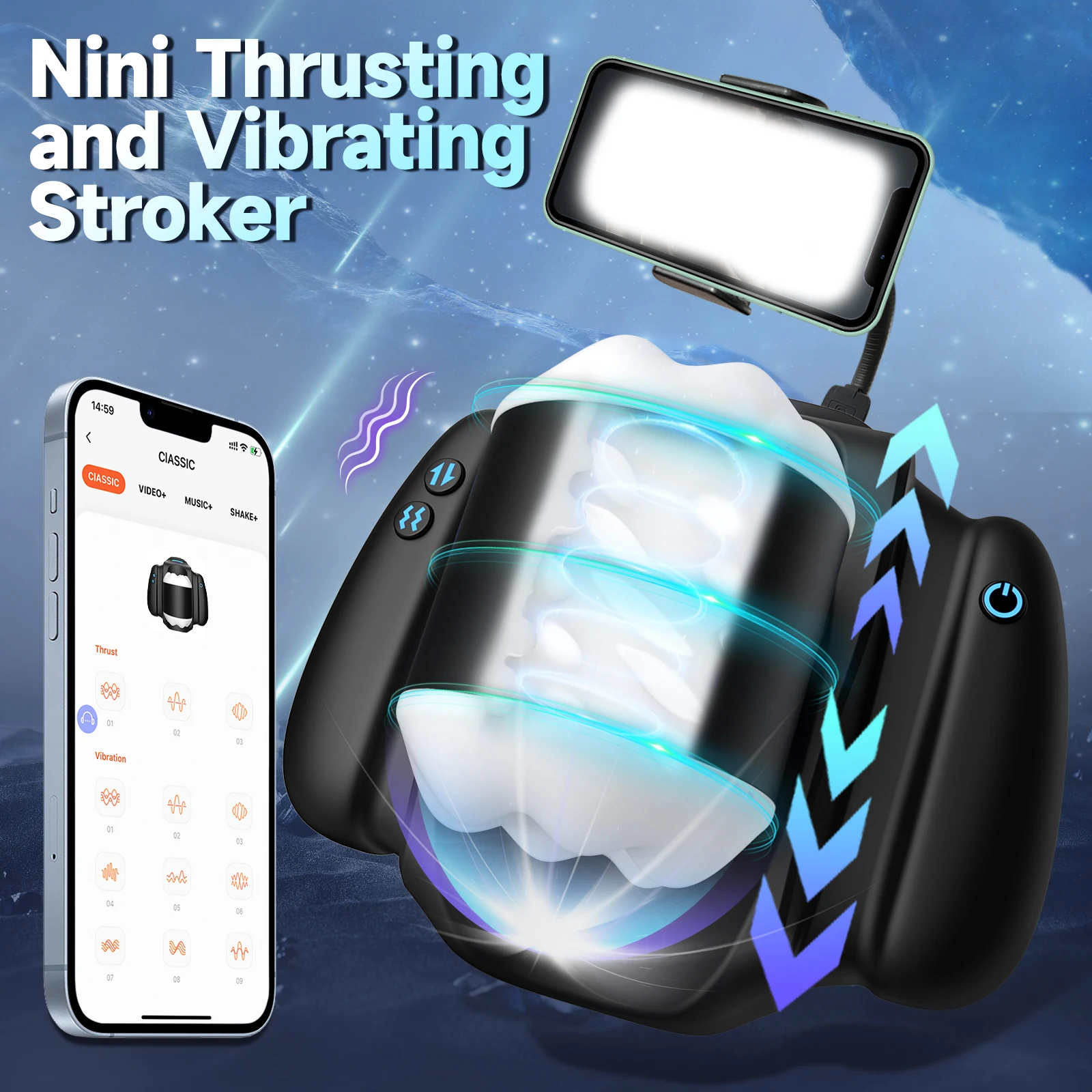 Annaluka™ - App-Controlled Automatic Male Masturbator – 3 Thrusting Speeds, 9 Vibration Modes & Interactive Smart Stroker