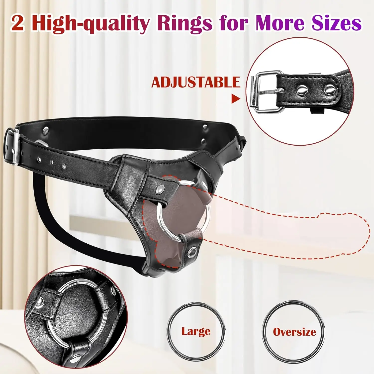 Annaluka™ - Adjustable O-Ring Strap-On Harness – Faux Leather Harness with Dual Interchangeable Metal Rings