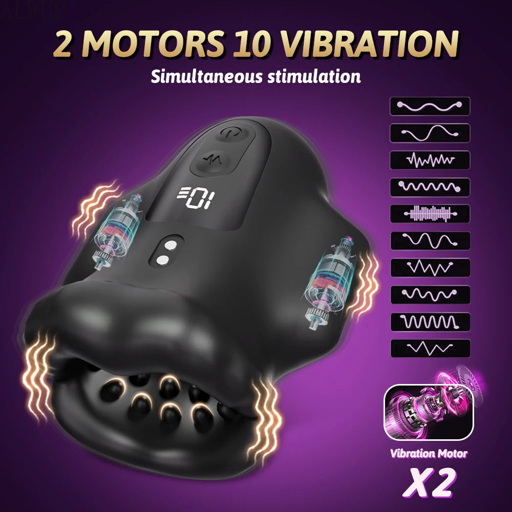 Annaluka™ - Dual Motor Male Masturbator – 10 Vibration Modes, Automatic Rechargeable Stroker with LED Display