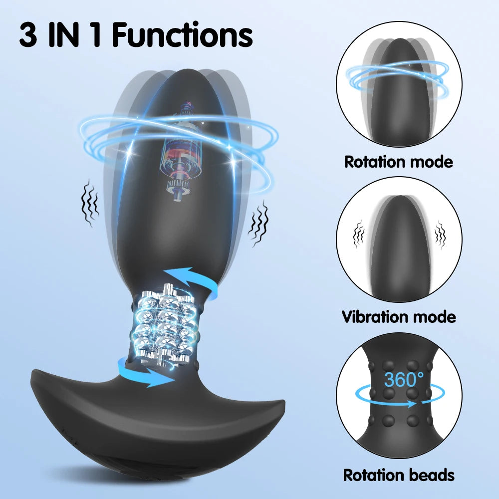Annaluka™ - App-Controlled Rotating Beads Vibrating Anal Plug – 3-in-1 Waterproof Silicone Butt Plug