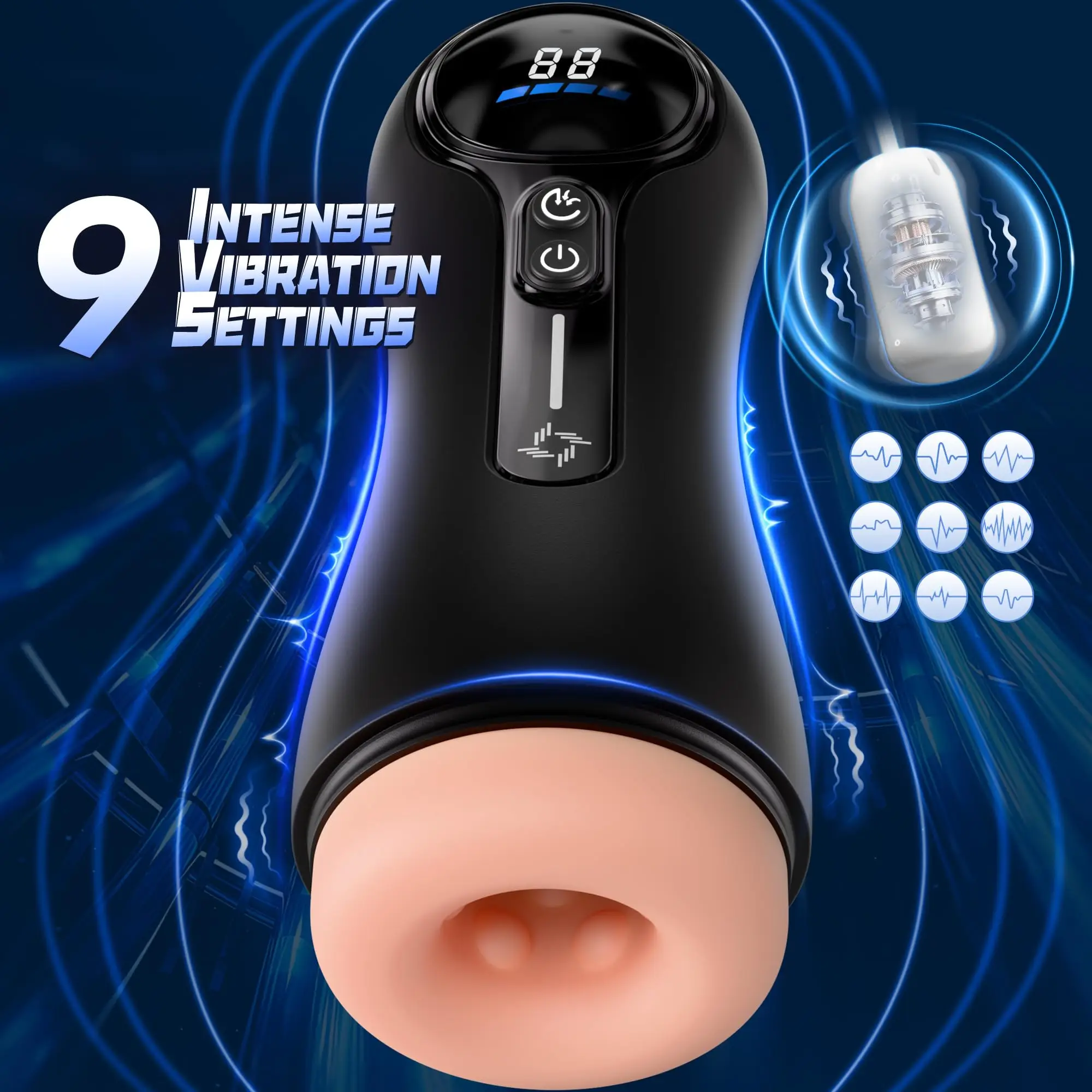 Annaluka™ - Automatic Suction Male Masturbator – 4 Deep Suction Levels, 9 Vibration Modes, LED Display & Realistic 3D Textured Sleeve
