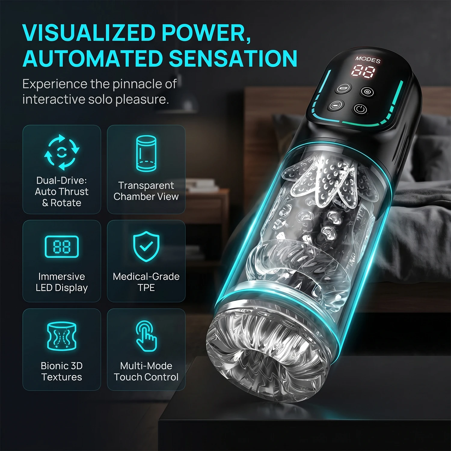 Annaluka™ - Automatic Thrusting & Rotating Male Masturbator – Dual-Motor Stroker with LED Display & Transparent TPE Sleeve