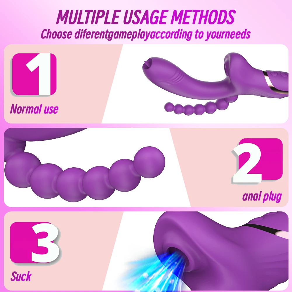 Annaluka™ - 4-in-1 Triple Stimulation Rabbit Vibrator with Clitoral Suction, Tongue Licking & Anal Beads