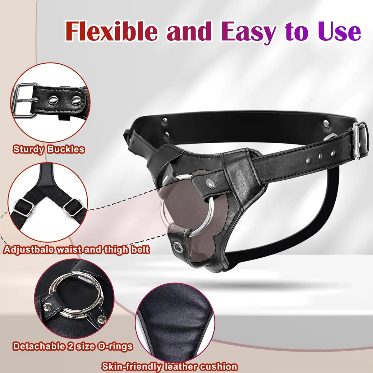 Annaluka™ - Adjustable O-Ring Strap-On Harness – Faux Leather Harness with Dual Interchangeable Metal Rings