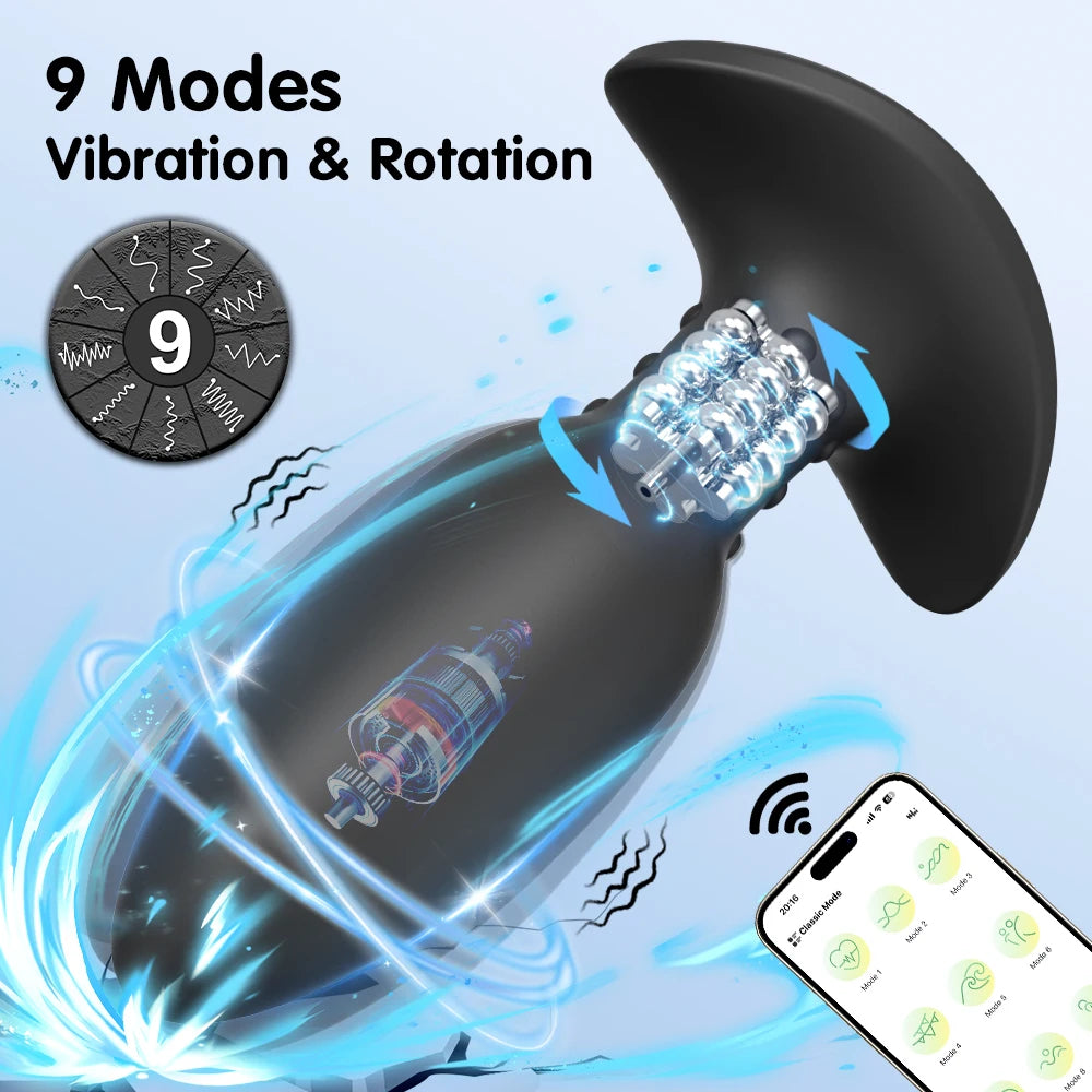 Annaluka™ - App-Controlled Rotating Beads Vibrating Anal Plug – 3-in-1 Waterproof Silicone Butt Plug
