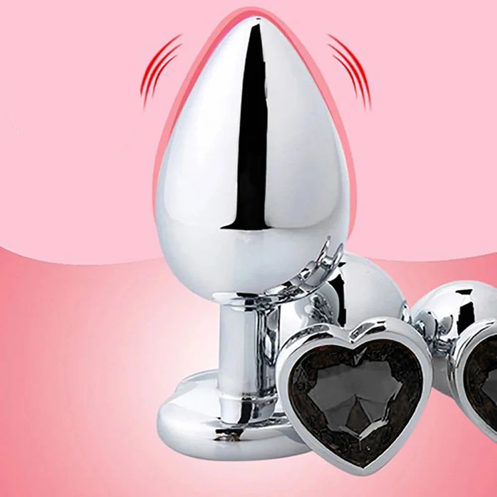 Annaluka™ - Stainless Steel Heart Gem Anal Plug Set – 3 Size Metal Butt Plugs for Temperature Play