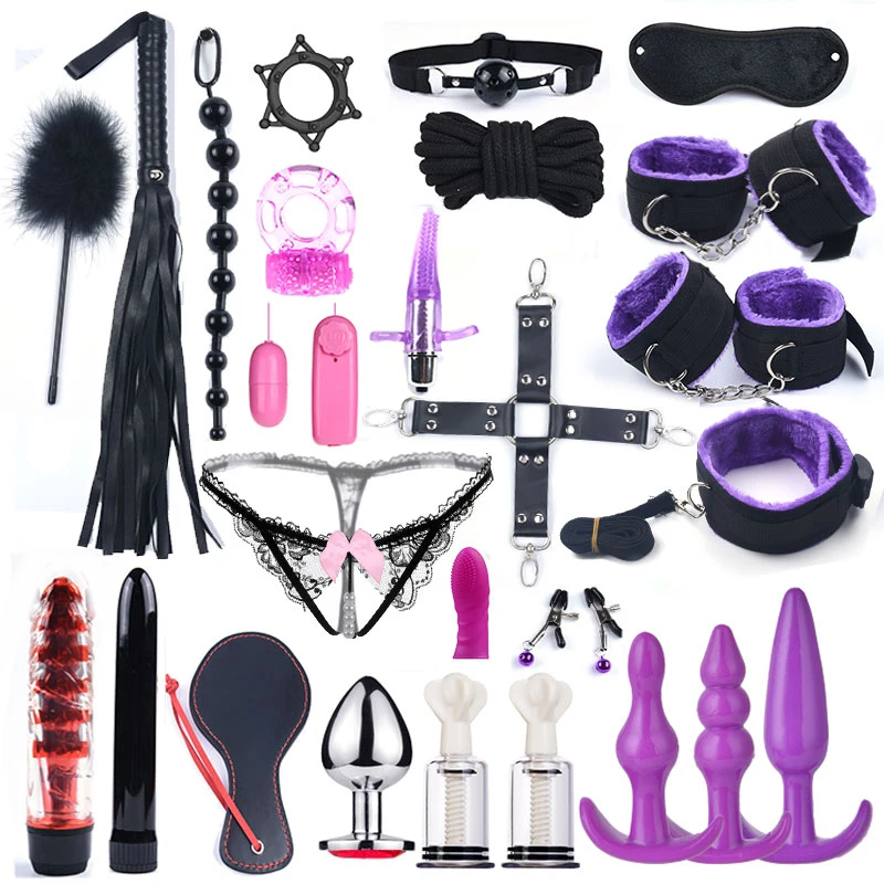 Annaluka™ - 24PCS BDSM Bondage Kit – Complete Roleplay Set with Restraints, Blindfold, Gag, Plug, Vibrator & Accessories