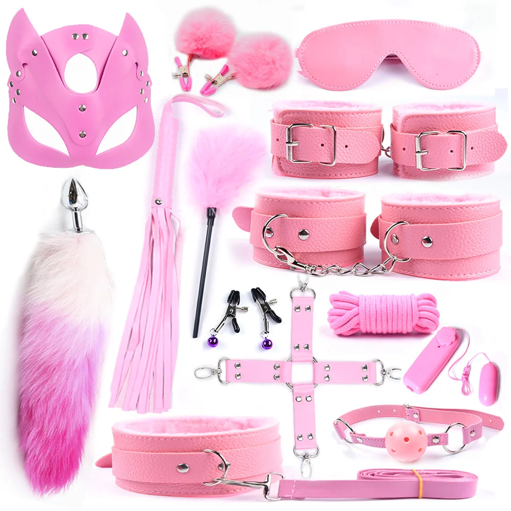 Annaluka™ - BDSM Roleplay Kit – Bondage Restraint Set with Tail Plug, Blindfold, Collar, Cuffs, Gag & Accessories