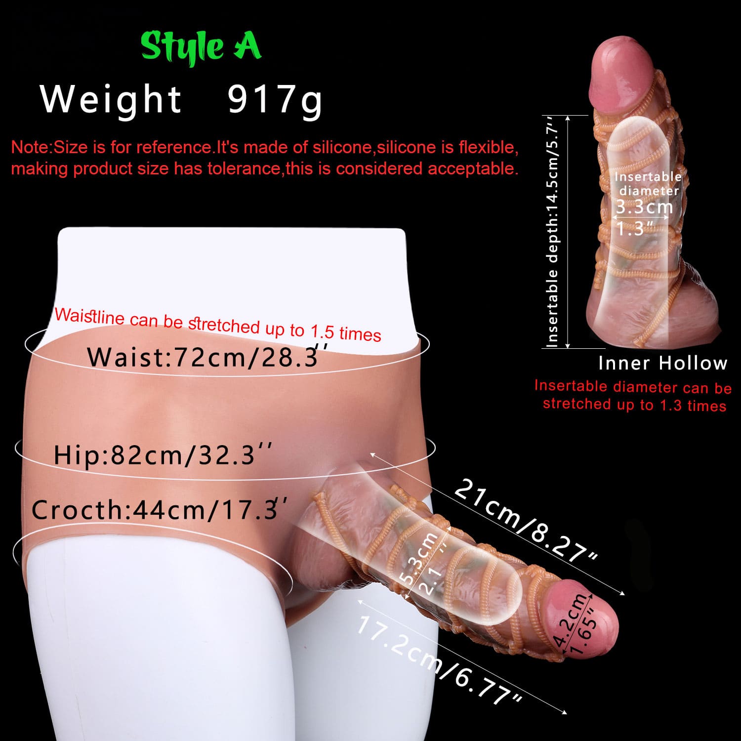 Annaluka™ - 8.27IN - Ultra Hollow Dildo Pants Strapon, Dildo Extend Sleeve For Men, Realistic Silicone Penis Sleeve, Delay Ejaculation
