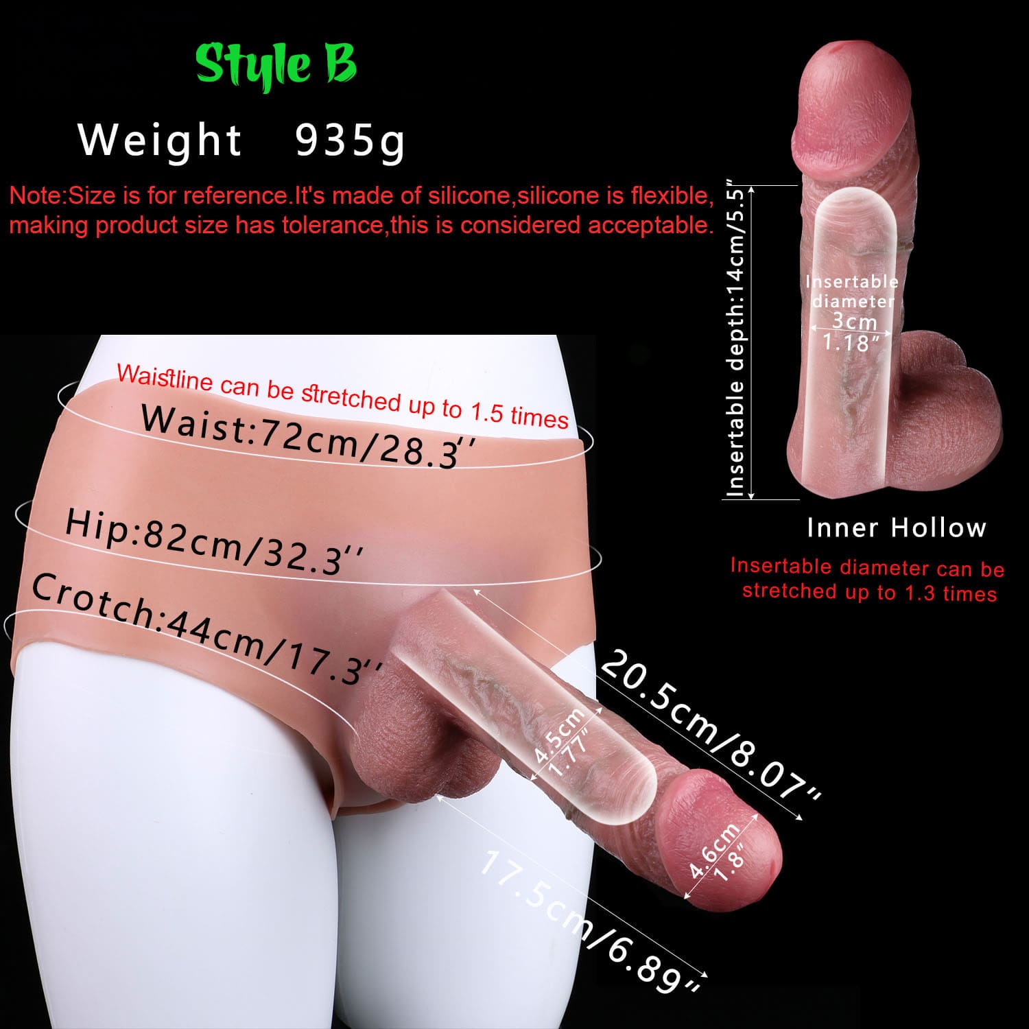 Annaluka™ - 8.07IN - Liquid Silicone Realistic Strap-On, Hollow Dildos Silicone, Realistic Silicone Penis Sleeve, Delay Ejaculation