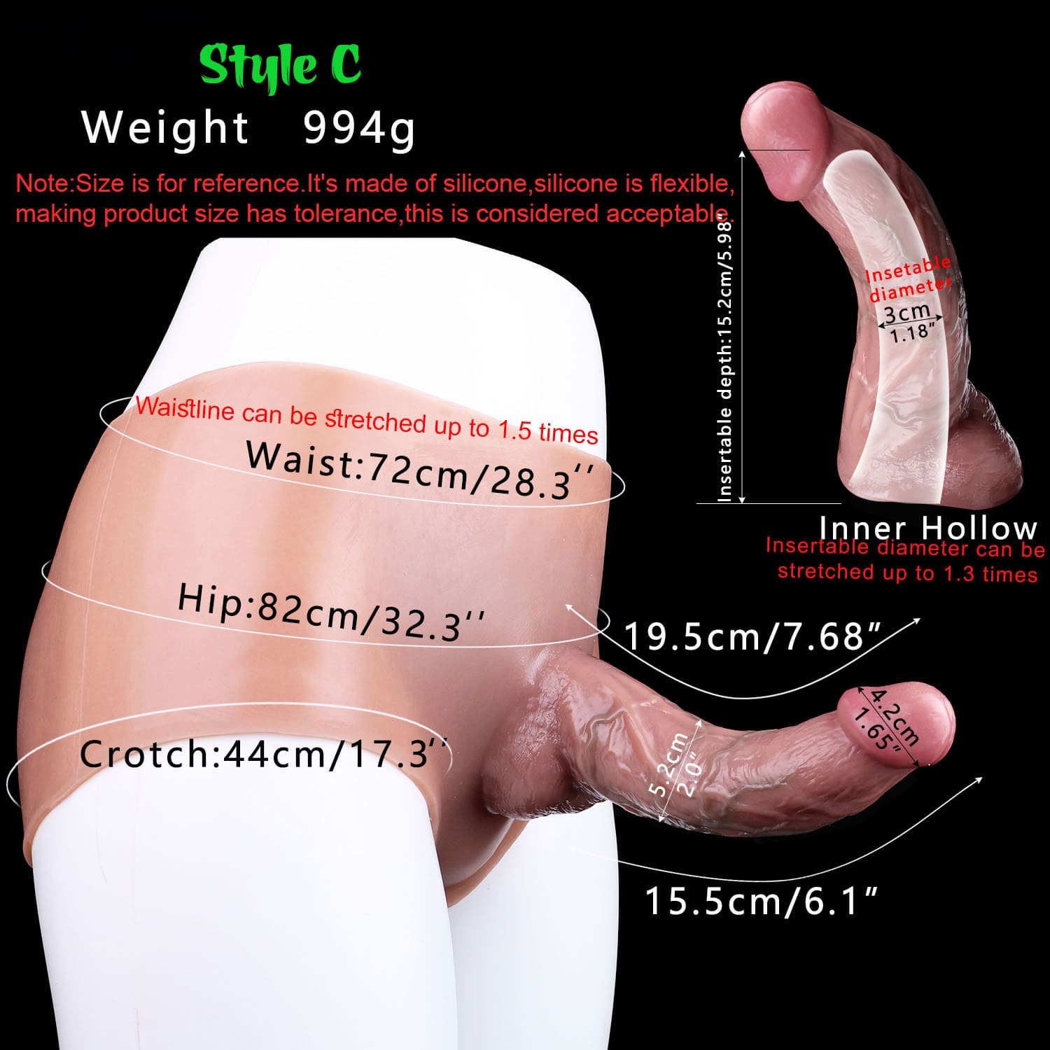 Annaluka™ - 7.68IN - Wearable Realistic Hollow Dildo For Men, Realistic Silicone Penis Sleeve, Delay Ejaculation
