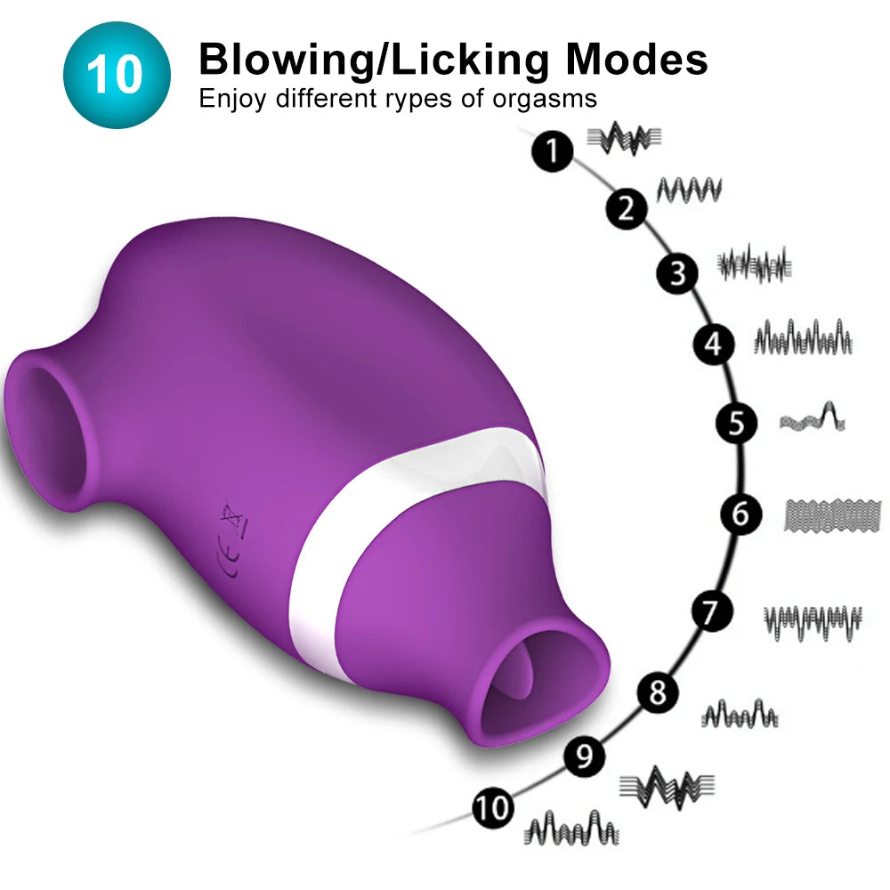 Annaluka™ – 10-Mode Blowing & Licking Clitoral Stimulator, Soft Silicone, USB Rechargeable