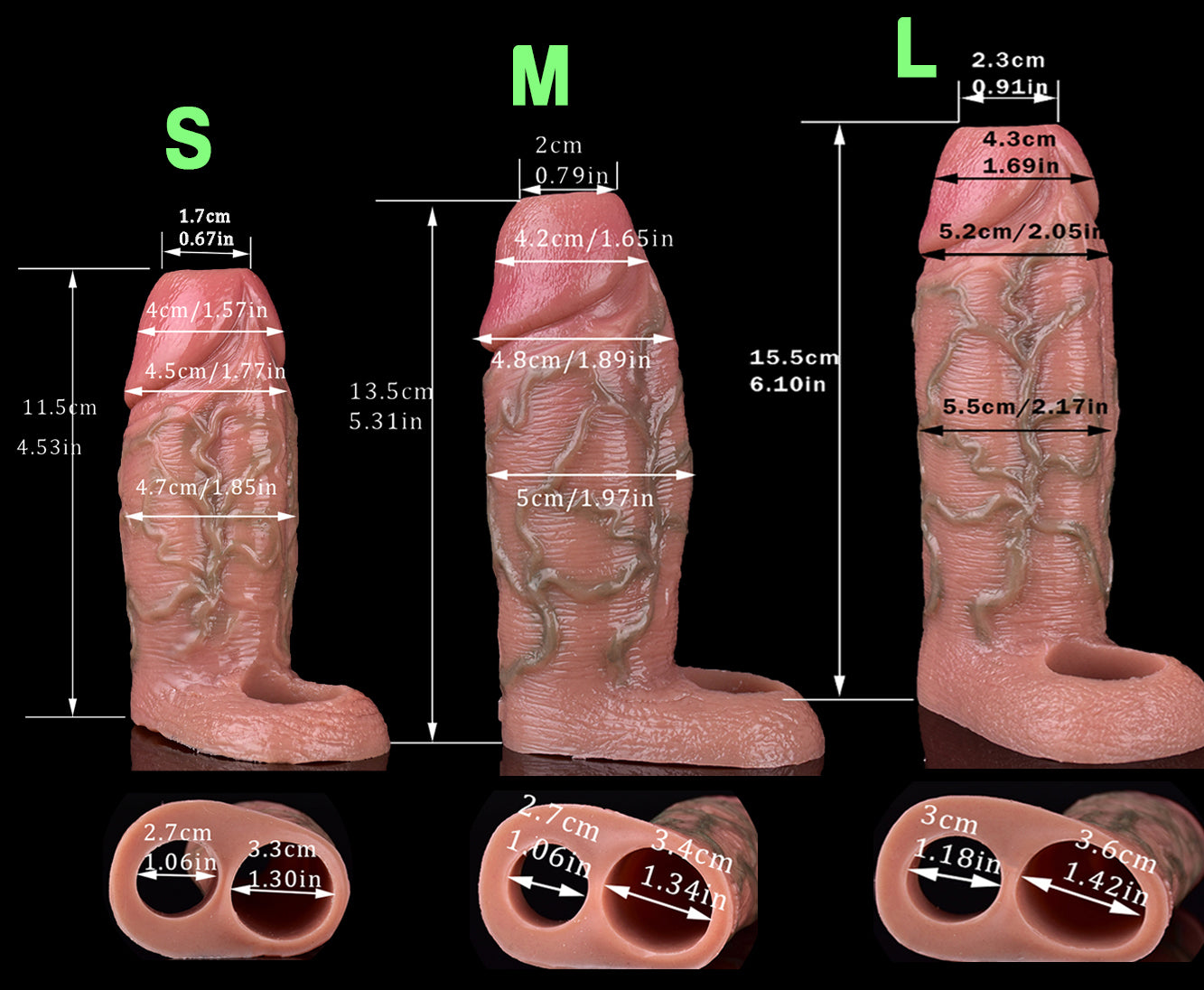 Annaluka™ - 3 Styles Realistic Penis Sleeve, Soft Liquid Silicone, Sleeve Dildo, Sleeve Penis, Delay Ejaculation Dick Enlargement