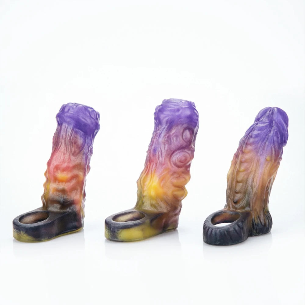 Annaluka™ - Textured Silicone Penis Sleeve Extender – Hollow Cock Sleeve with Raised Stimulation Design